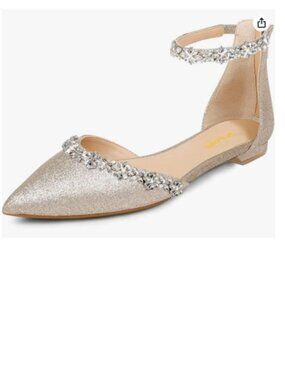 XYD Light Gold-glitter Pointed Toe D'Orsay Wedding Flat Sandals Sparkly Shoes
